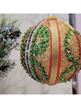 Large Handmade Vintage Beaded Christmas ornament